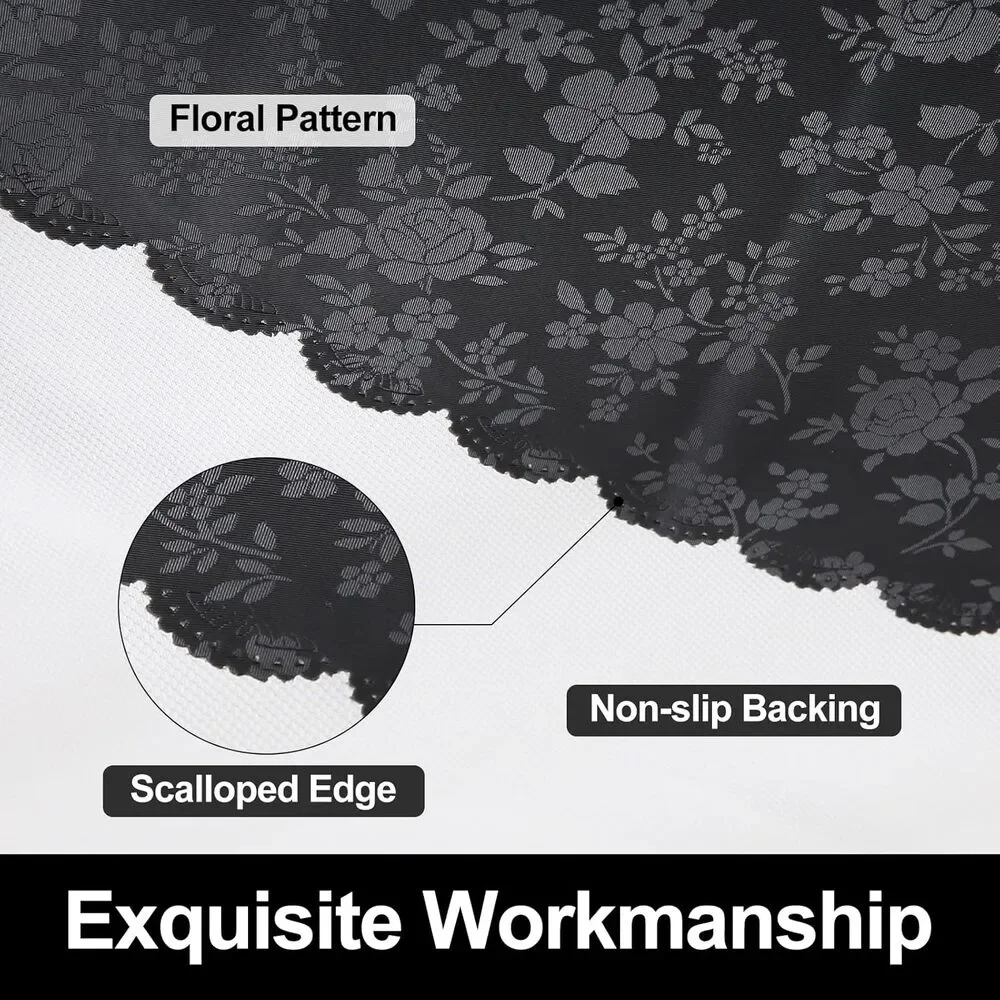 Black Vinyl Tablecloth 60x84 Inch Waterproof Floral Embossed Heavy Duty Cover